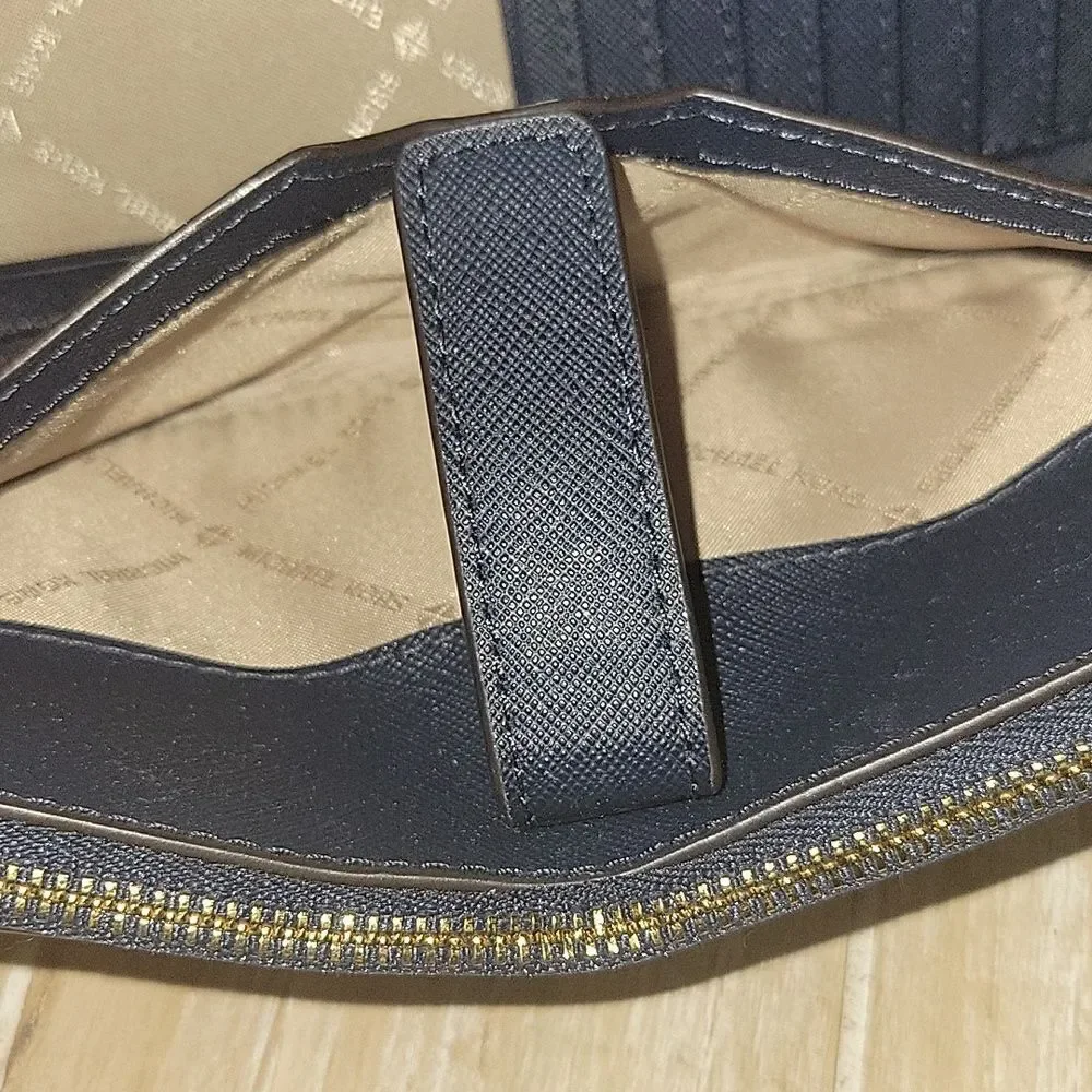 Michael Kors Jet Set Travel Double Zip Wristlet Navy Blue Floral Wallet